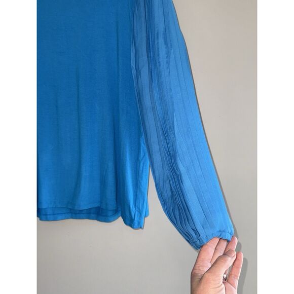 Talbots Pleated Puff Sleeve Knit Top Crew Neck Blue Soft Classic Balloon Size XL - Picture 6 of 15
